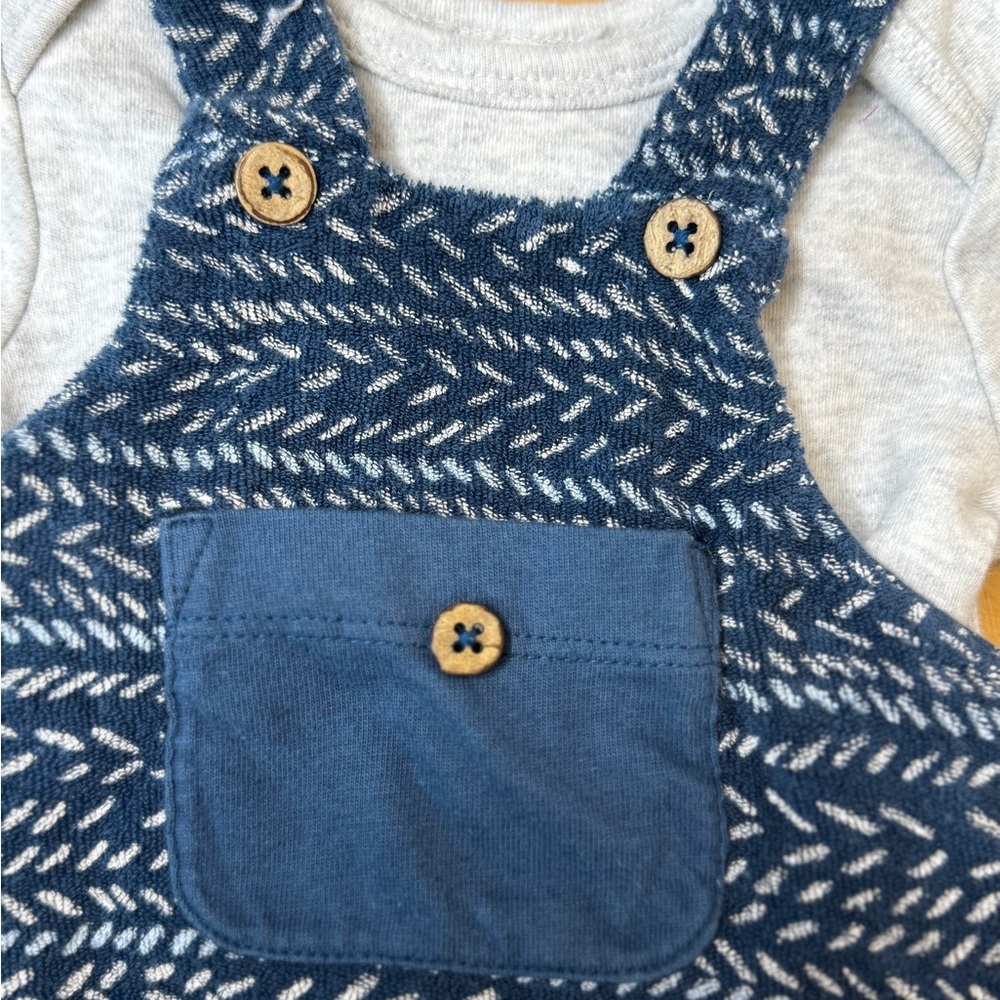 Oliver & Rain Navy Patterned Kids Overalls with Pocket  newborn - Picture 3 of 9